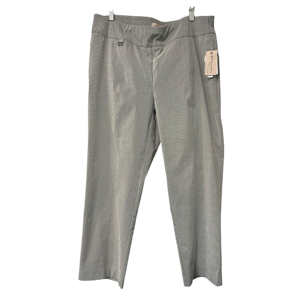 Philosophy Woman NEW Ankle Pants Stretch Pull On Preppy SZ 1X Gray White Striped